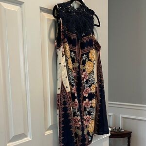 Blu Pepper Floral Navy Lace Yoke Sleeveless Dress